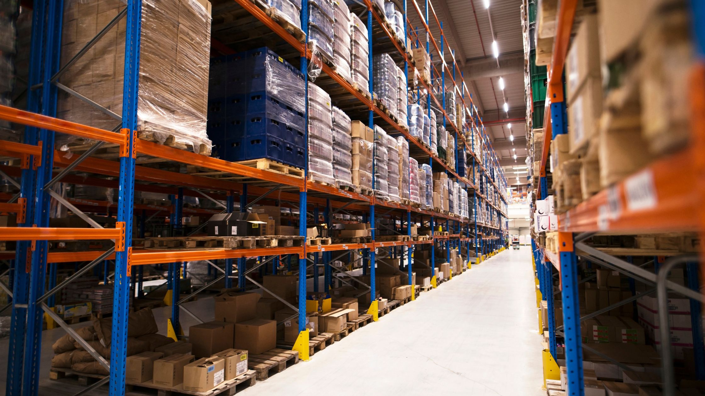 Organised warehouse aisle for material storage and dispatch